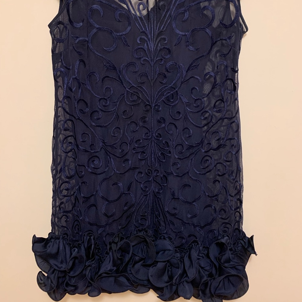 Navy Blue Net Floral Cocktail Dress